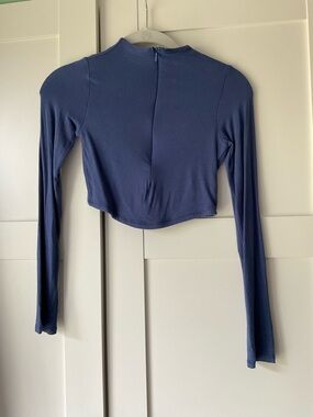 Blue Zip-Up Long-Sleeve Cropped Crewneck Top